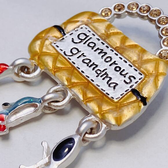 VTG AJMC Y2K Novelty Glamorous Grandma Handbag Charm Brooch Enamel Signed - Picture 6 of 10